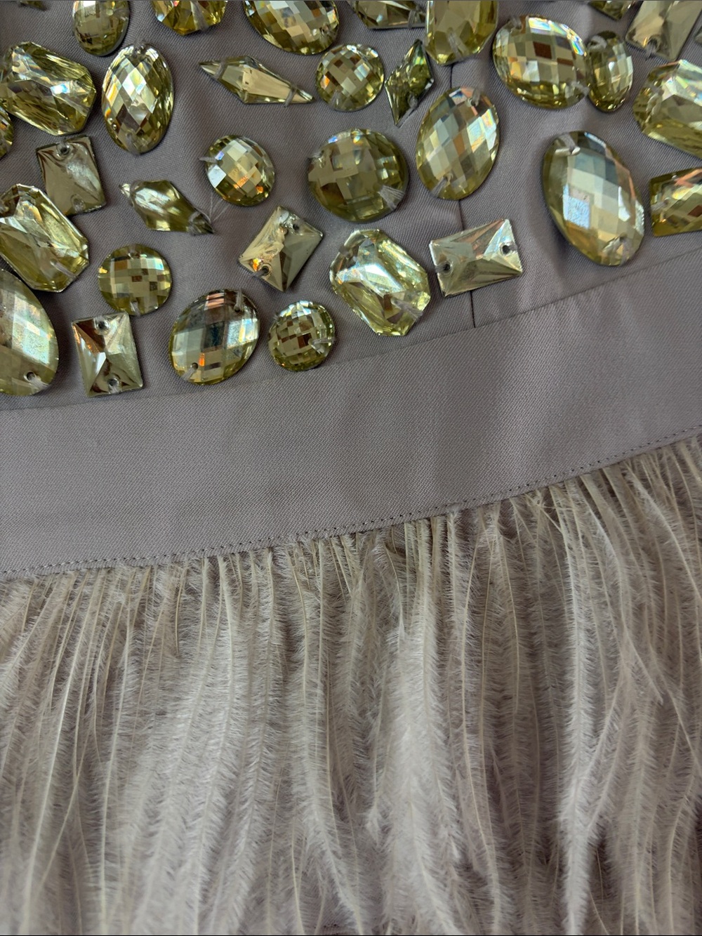 bebe Lilac Feather Hem Dress with Gold Gem Bodice - Picture 6 of 7
